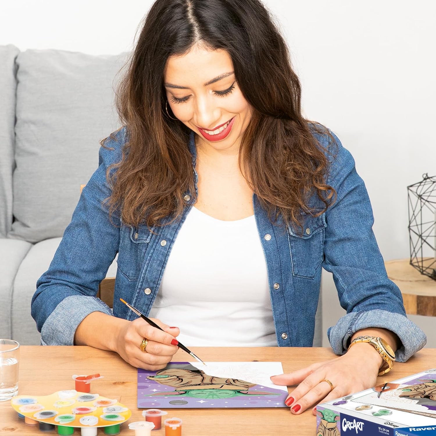 Ravensburger CreArt 12023140 - Star Wars Meditierender Grogu - Malen nach Zahlen Erwachsene - DIY Set mit Pinsel und Acrylfarben - Star Wars Geschenke - Deko Wohnzimmer - Image 3
