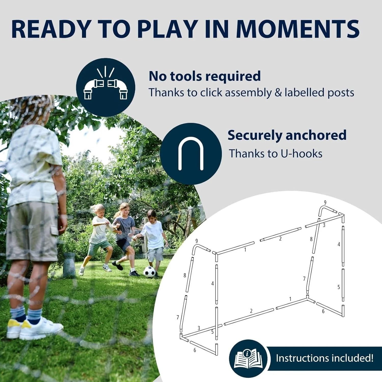 HUDORA Voetbaldoel Pro Tect Advanced – outdoor voetbaldoel met net en weerbestendige ommanteling voor kinderen/volwassenen – eenvoudige montage in de tuin – doelwand met rits- en klittenbandsluitingen - Image 2