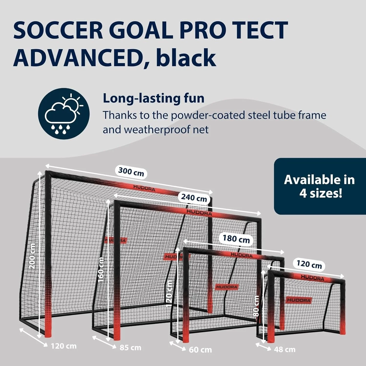 HUDORA Voetbaldoel Pro Tect Advanced – outdoor voetbaldoel met net en weerbestendige ommanteling voor kinderen/volwassenen – eenvoudige montage in de tuin – doelwand met rits- en klittenbandsluitingen - Image 4