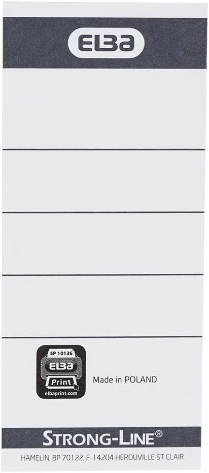 'Elba 400087754 Short/Wide Lever Arch File Spine Labels for "Strong" and "from 250 g/m² Card Pack of 10 White - Image 2