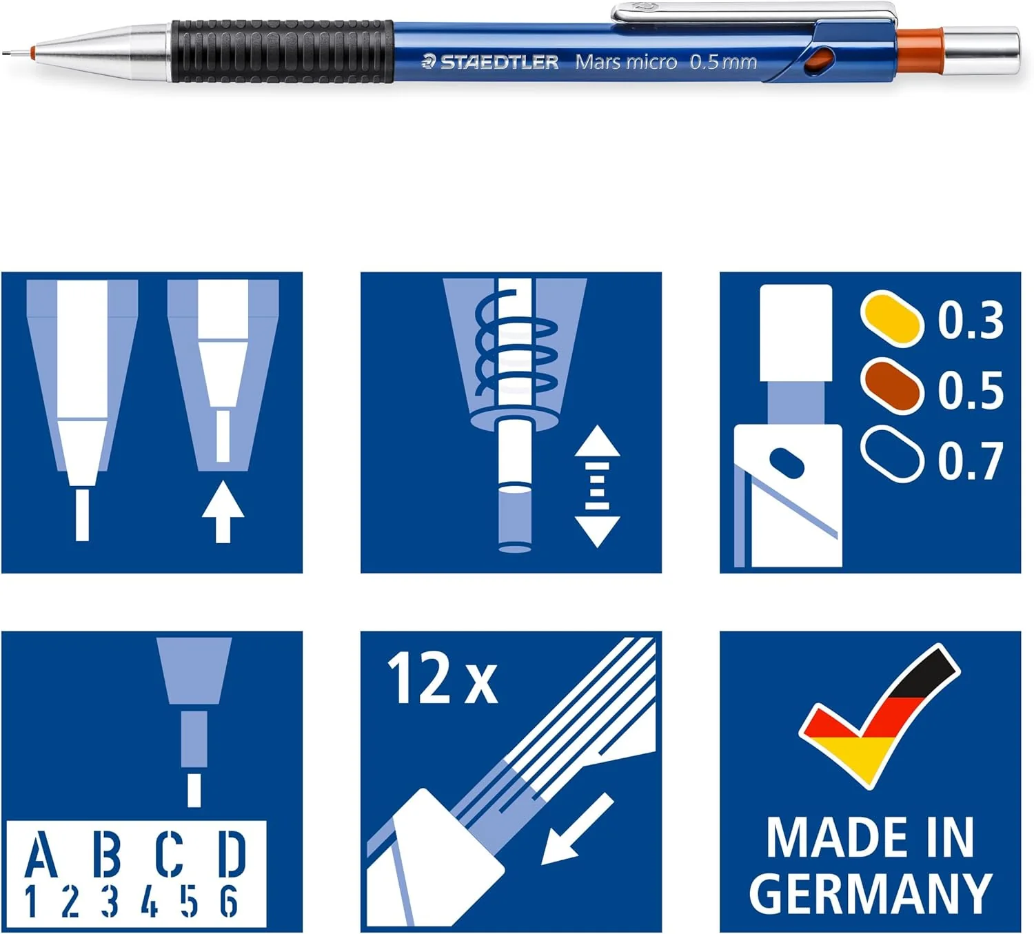 STAEDTLER 775 SC WP3 Mars Micro Mechanical Pencils - 0.3 mm, 0.5 mm, 0.7 mm (Pack of 3) - Image 4