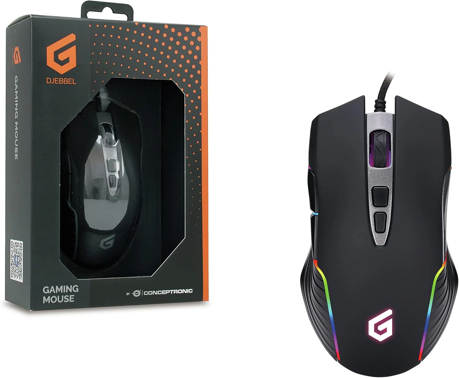 Conceptronic DJEBBEL03B 7D USB Gaming Mouse, Adjustable up to 7200DPI, 7 Programmable Buttons (Windows only), High sensitivity IC sensor, Rubberised finishing, 1.5m Braided Cable - Image 3