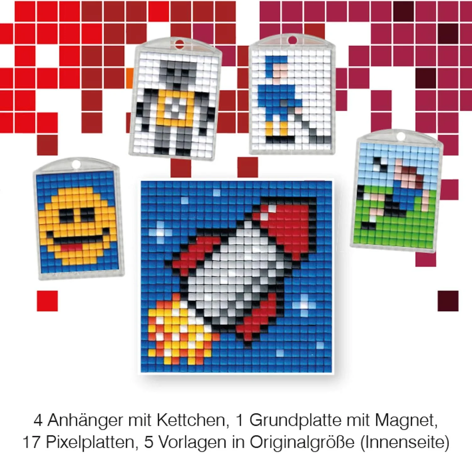 Pracht Creatives Hobby P90035-63501 Fantasie Pixel Fun Craft Kit 15-Create 4 Lockets Keyrings, Boys and Girls, Ideal as a Small Gift, Bag, Children's Birthday Party, Colourful - Image 5