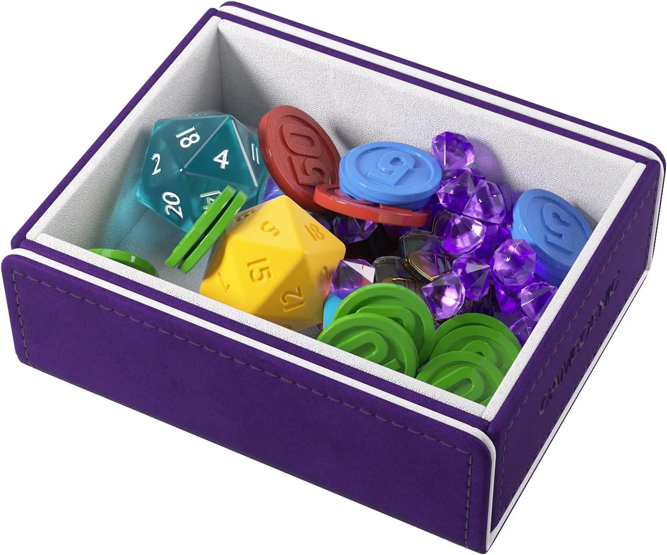 Gamegenic Token Keep - Premium Token Box for Safe Storage, Fits Dungeon 1100+ and Dungeon S 550+, Holds Tokens, Dice, and Cards, Fully Usable During Gameplay, Purple/White Color, Made - Image 4