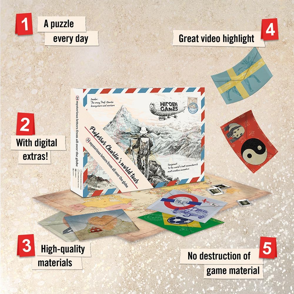 Hidden Games - Professor Charlie's world tour - puzzle advent calendar for 1-6 people aged 14 and over - 24 individual puzzles (english edition) - Image 2