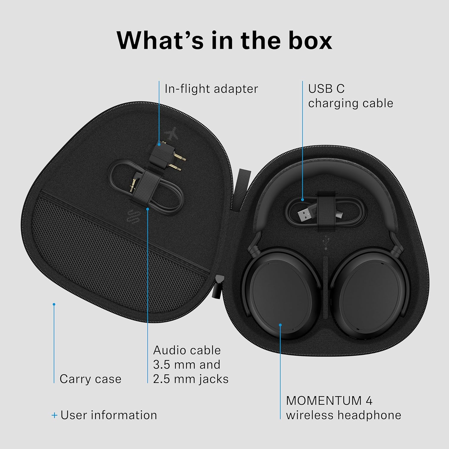 Sennheiser MOMENTUM 4 Wireless Noise Cancelling Headphones - Bluetooth Headset for Crystal-Clear Calls, Adaptive Noise Cancellation, Over Ear Headphones Wireless, Up To 60HR Playtime, Folding, Black - Image 2