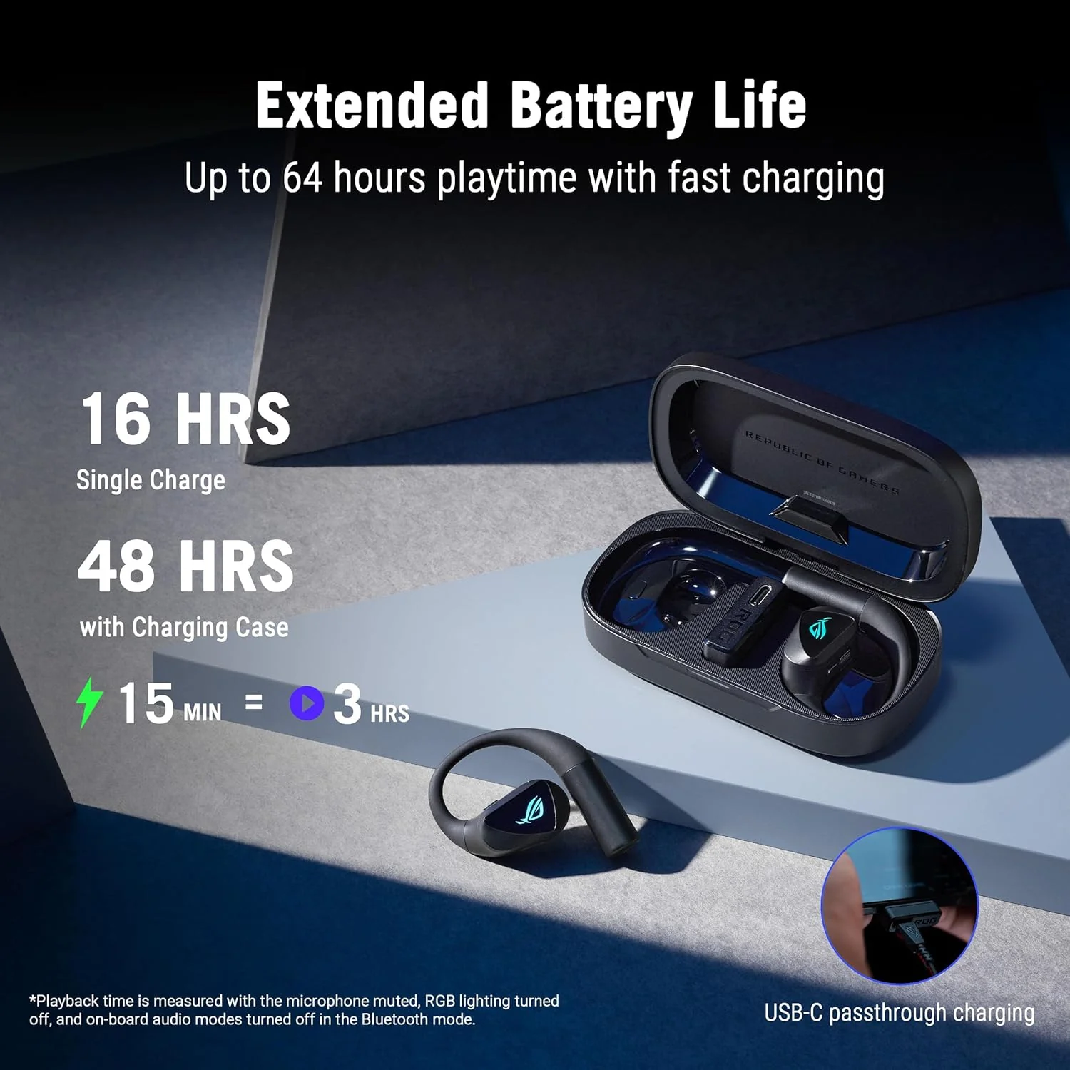 ASUS ROG Cetra Open - Auricolari Gaming Wireless, Connessione ROG SpeedNova 2,4 GHz e BT 6.0, Driver in Carbonio da 14,2 mm, Cancellazione del rumore IA, Fino a 64 Ore di Riproduzione, Nero - Image 2