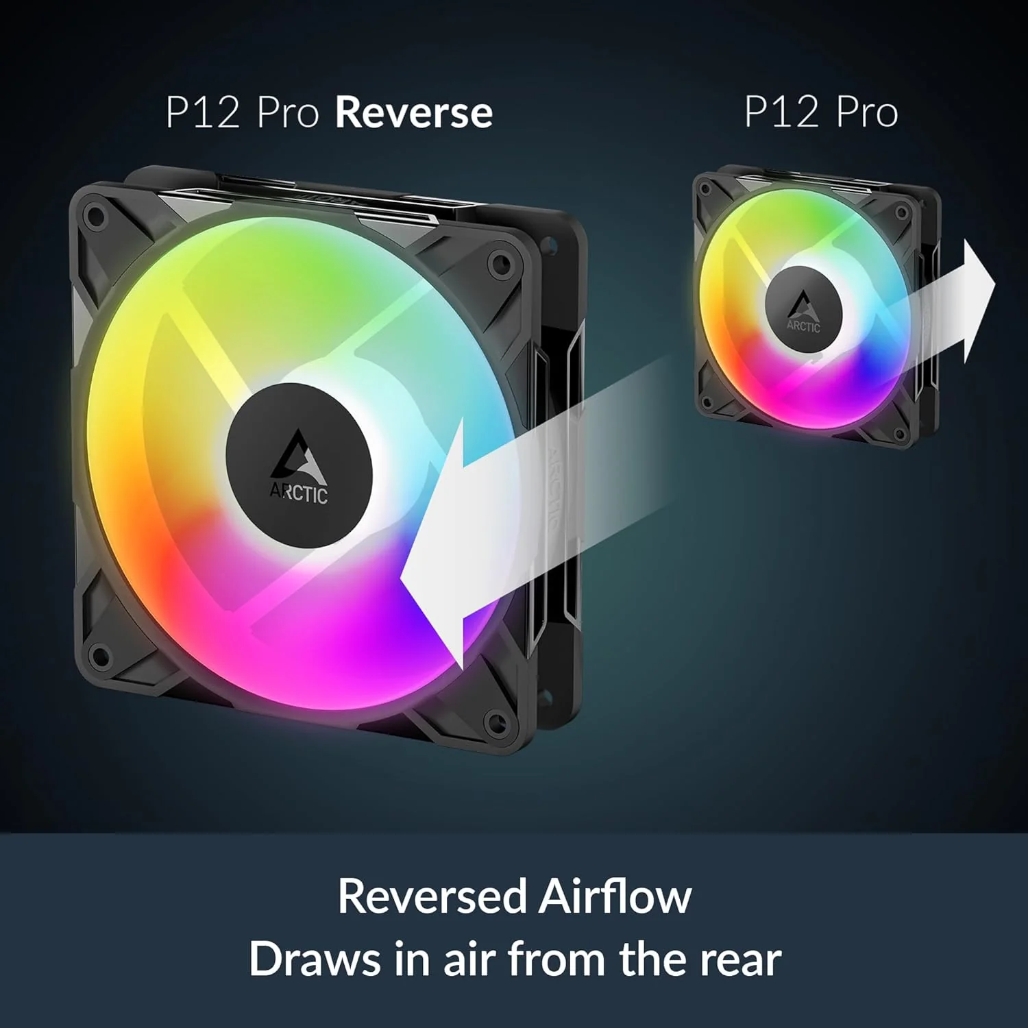 ARCTIC P12 Pro Reverse A-RGB – 120 mm Premium Fan with Reverse Airflow, PWM Fan with Y cable splitter, 500-3000 rpm, 0 rpm <5% PWM, 5V Digital RGB, hydrodynamic bearing, 4-Pin - Black - Image 6