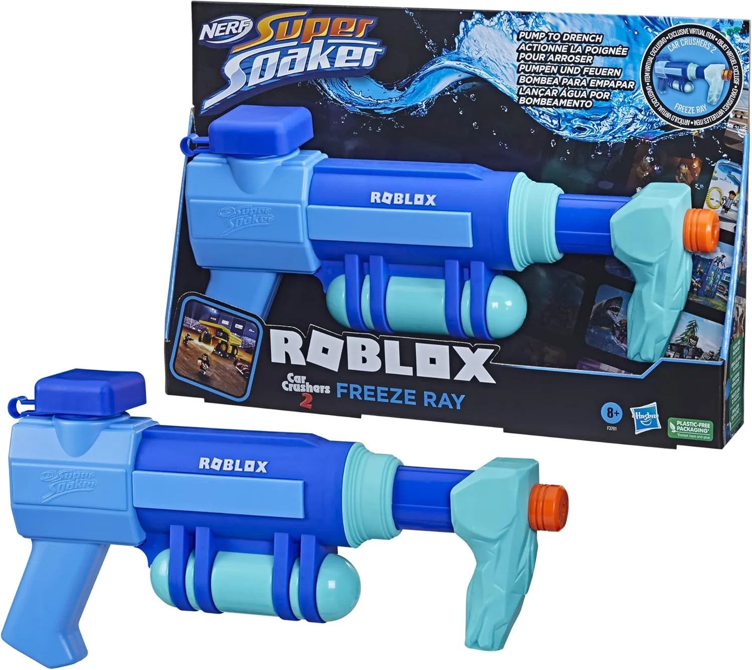 Super Soaker Nerf Roblox Car Crushers 2: Freeze Ray Water Blaster, Includes Code to Redeem Exclusive Virtual Item, Pump Action Soakage F3781 Multi-Coloured - Image 3