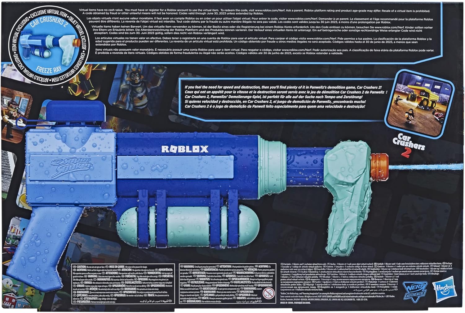 Super Soaker Nerf Roblox Car Crushers 2: Freeze Ray Water Blaster, Includes Code to Redeem Exclusive Virtual Item, Pump Action Soakage F3781 Multi-Coloured - Image 4