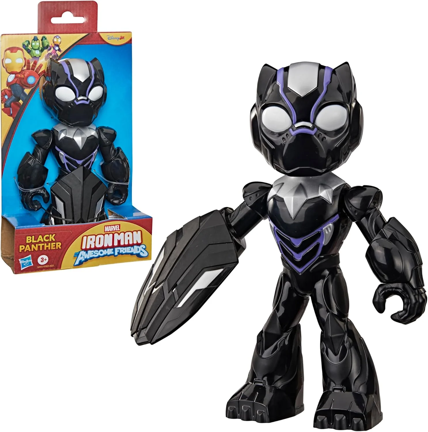 Iron Man and His Awesome Friends Marvel Black Panther Action Figure – 22.8 cm (9 Inch) Oversized Toy with Accessory, Ages 3+ - Image 7