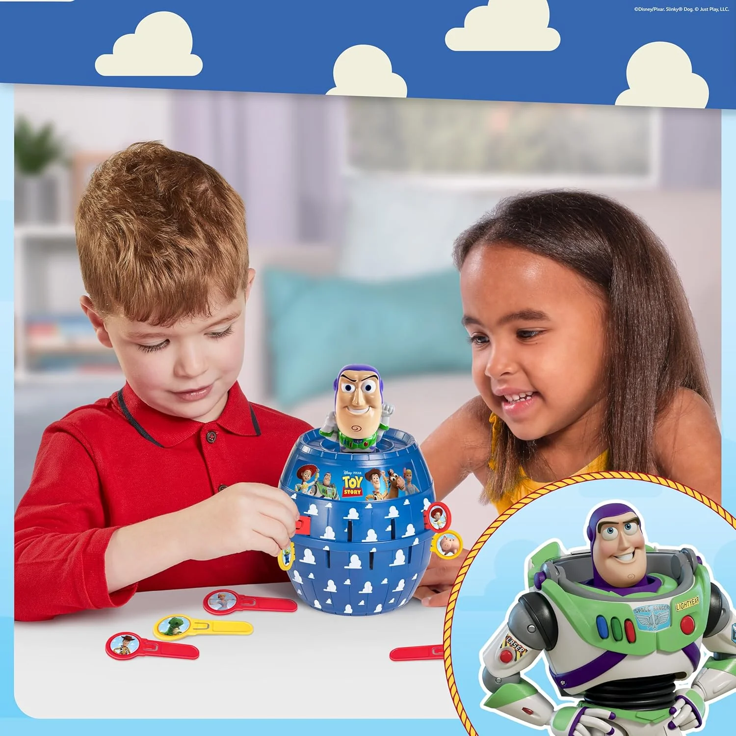 TOMY Pop Up Buzz Lightyear Game, Toy Story Kids Action Game, Family Guessing Game with Pegs, Fun Disney Pixar Buzz Lightyear Barrel Game, Fast Turn-Taking Play for 2–4 Players, Ages 4+ - Image 2