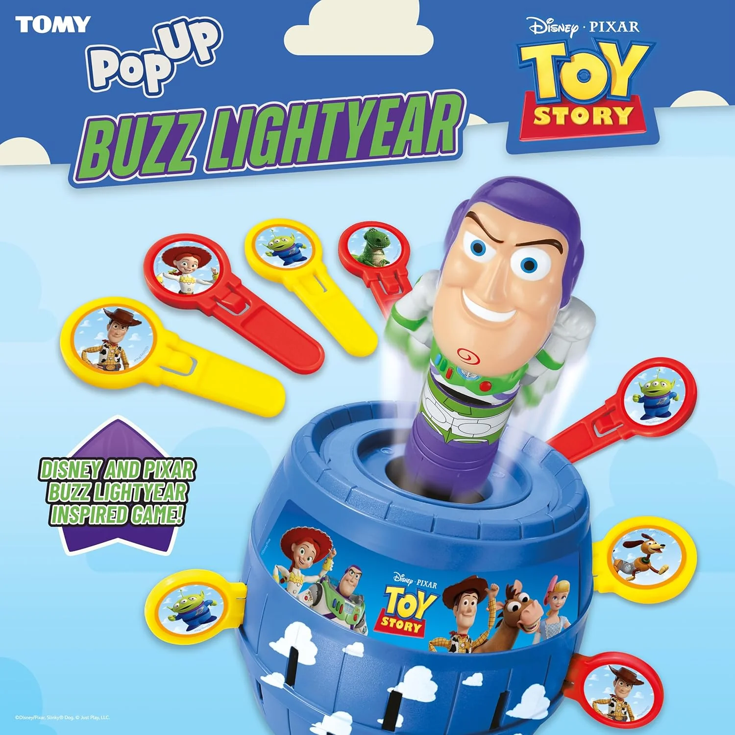 TOMY Pop Up Buzz Lightyear Game, Toy Story Kids Action Game, Family Guessing Game with Pegs, Fun Disney Pixar Buzz Lightyear Barrel Game, Fast Turn-Taking Play for 2–4 Players, Ages 4+ - Image 3