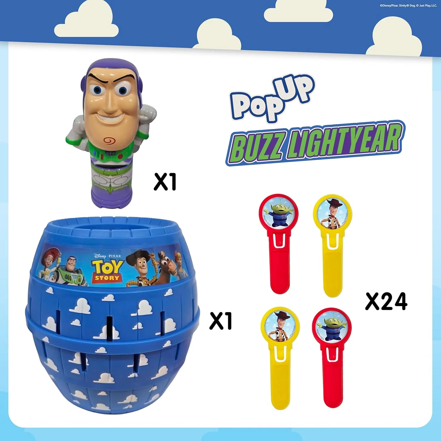 TOMY Pop Up Buzz Lightyear Game, Toy Story Kids Action Game, Family Guessing Game with Pegs, Fun Disney Pixar Buzz Lightyear Barrel Game, Fast Turn-Taking Play for 2–4 Players, Ages 4+ - Image 5