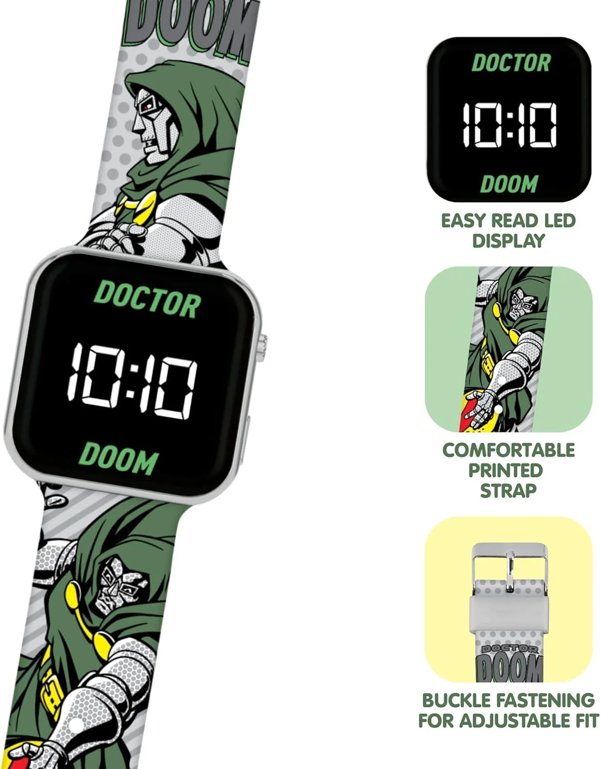 Accutime Doctor Doom LED Display Watch with Silicone Character Strap for Kids - Image 2