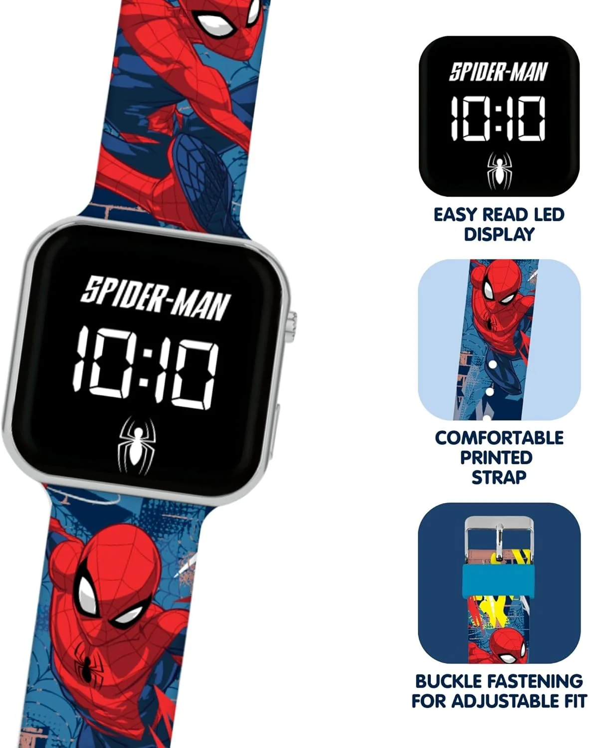 Spiderman LED Display Watch with Silicone Character Strap for Kids - Image 2