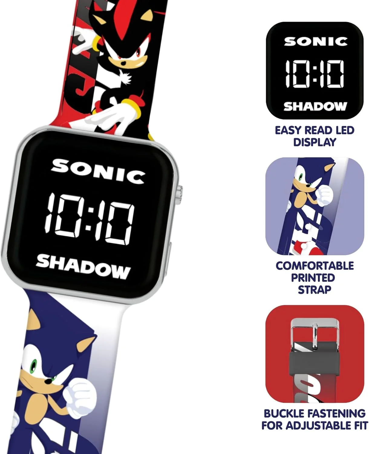 Accutime Sonic and Shadow The Hedgehog LED Display Watch with Silicone Character Strap for Kids - Image 2