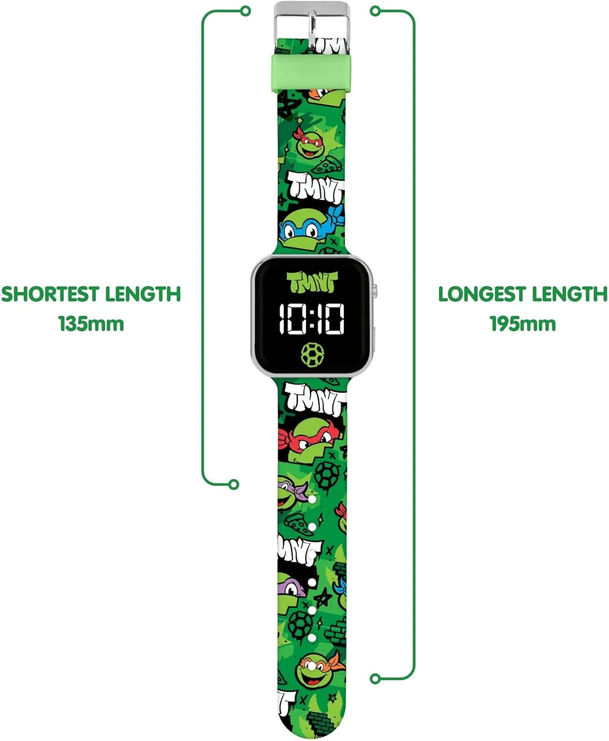 Accutime Teenage Mutant Ninja Turtles LED Display Watch with Silicone Character Strap for Kids - Image 2