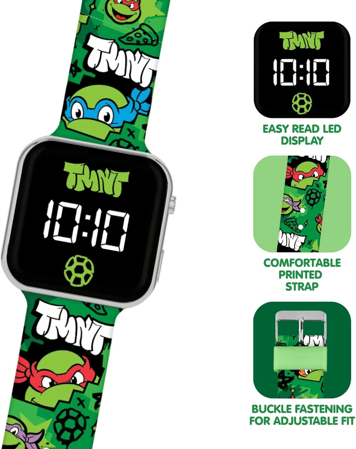 Accutime Teenage Mutant Ninja Turtles LED Display Watch with Silicone Character Strap for Kids - Image 3