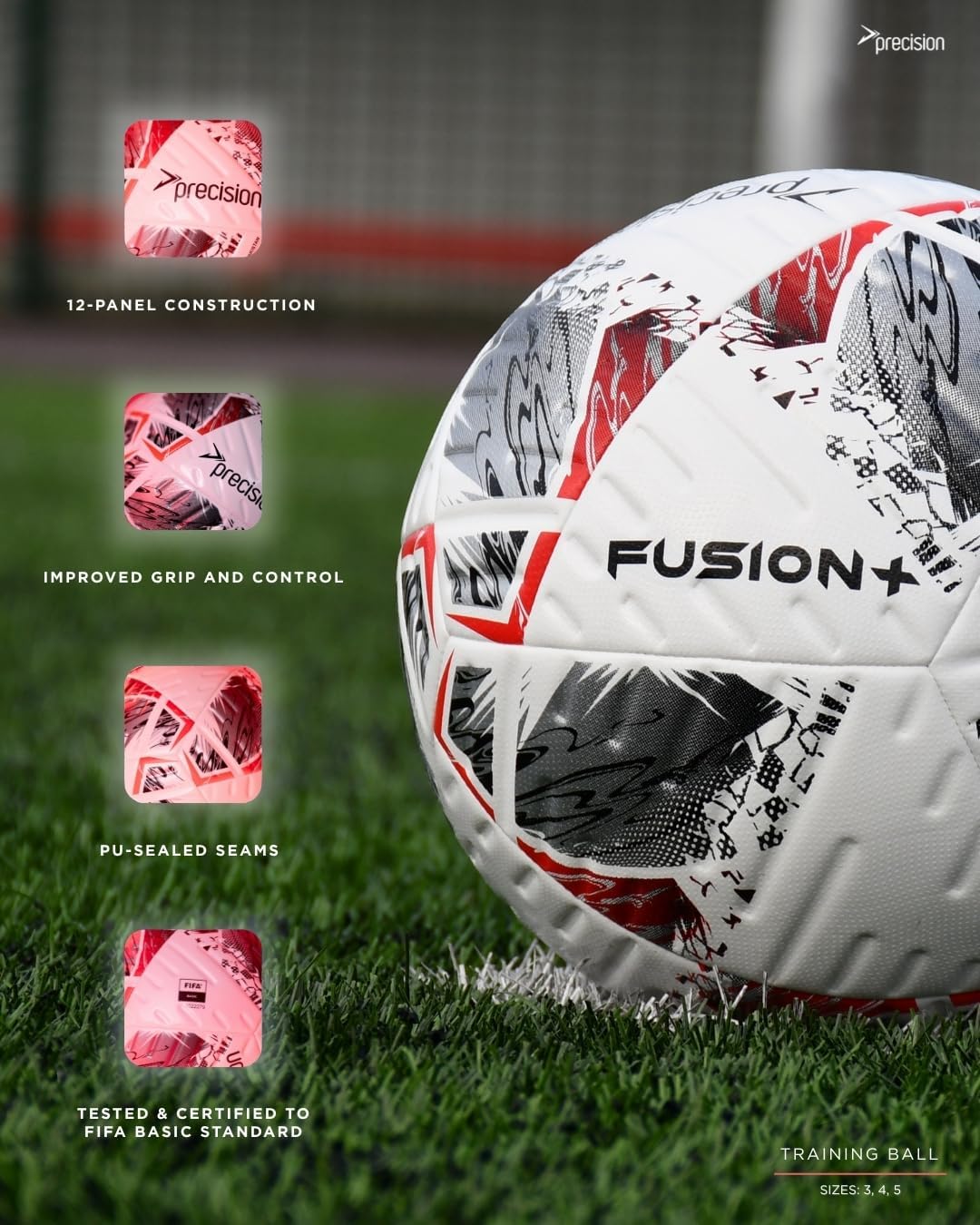 Precision Fusion Plus FIFA Basic Training Football, 12 Panel Textured TPU Match Ball, PU Sealed Seams, Grass 3G Astro - Image 4