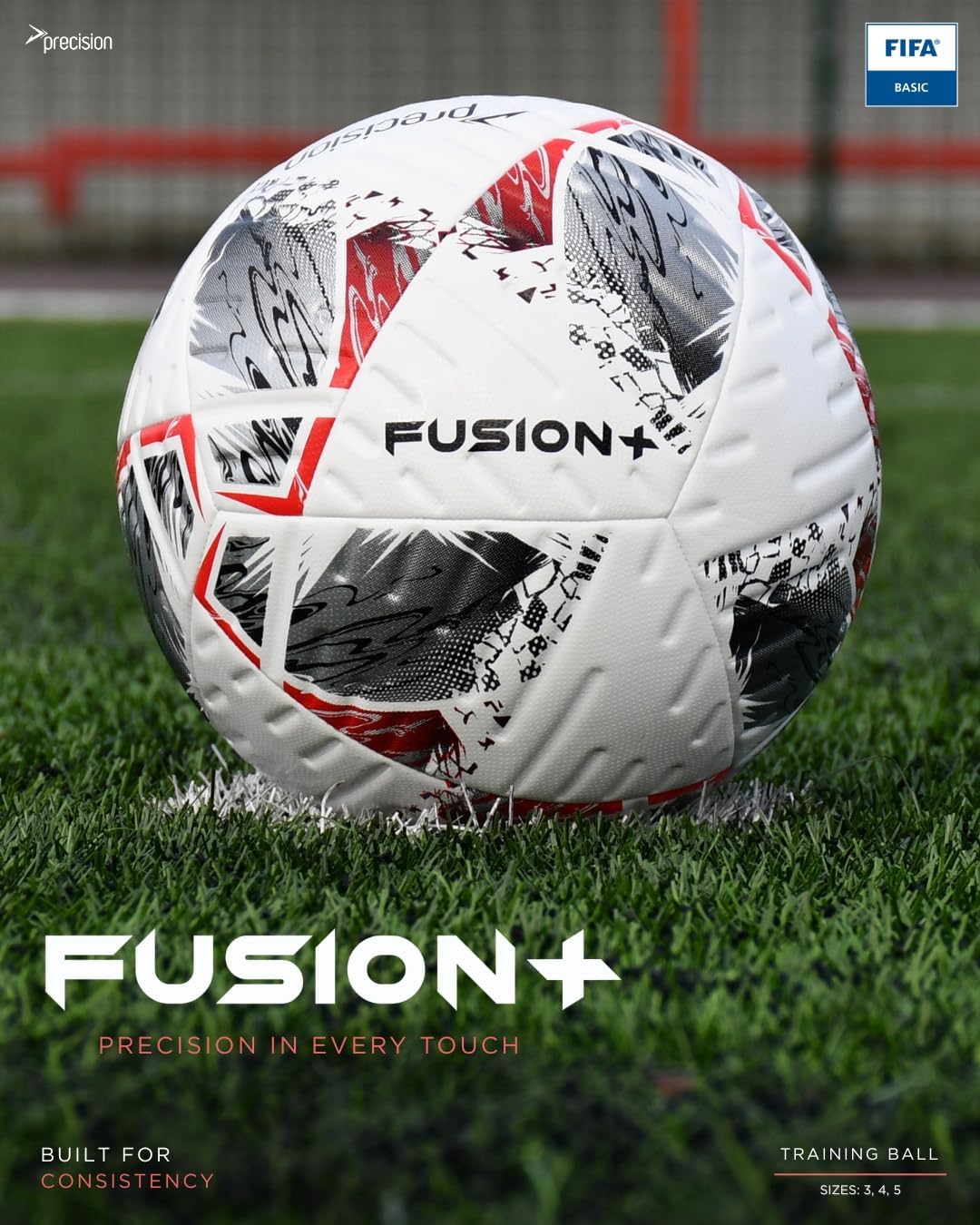 Precision Fusion Plus FIFA Basic Training Football, 12 Panel Textured TPU Match Ball, PU Sealed Seams, Grass 3G Astro - Image 8