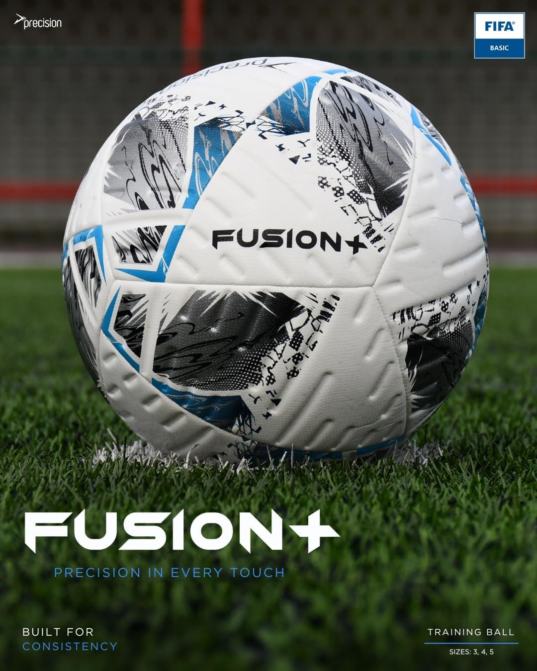 Precision Fusion Plus FIFA Basic Training Football, 12 Panel Textured TPU Match Ball, PU Sealed Seams, Grass 3G Astro - Image 2