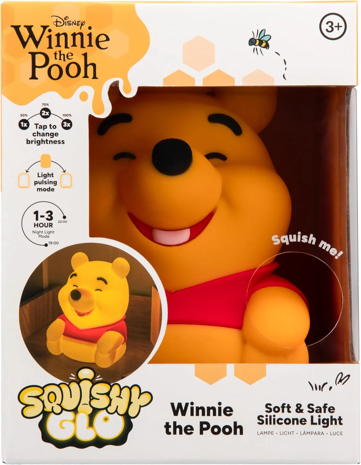 Paladone Disney Winnie the Pooh SquishyGlo Rechargeable Silicone Night Light, 15.5cm, 1–3 Hour Timer, 3 Brightness Levels, Officially Licensed - Image 8