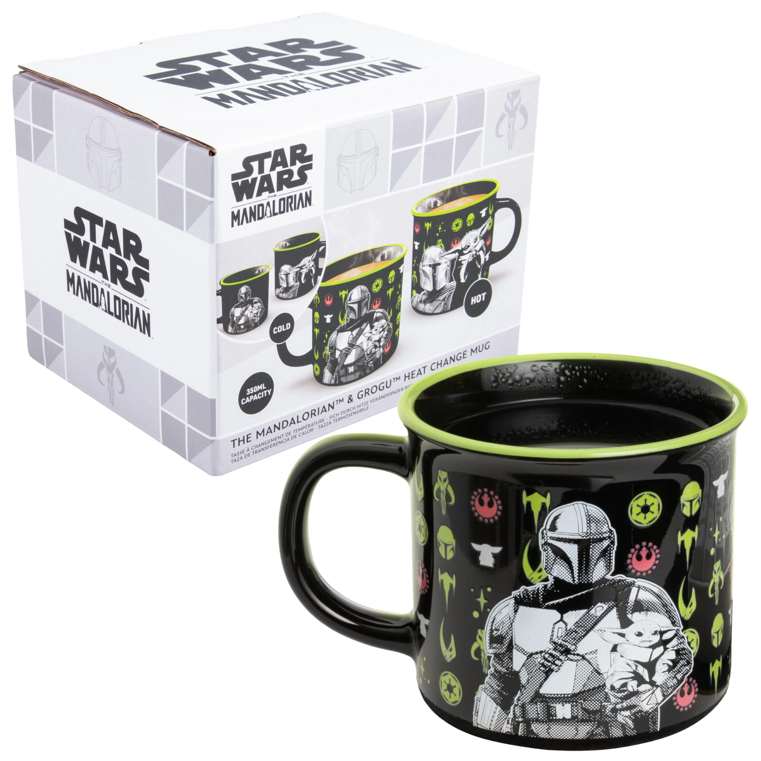 Paladone Star Wars The Mandalorian and Grogu Heat Change Mug, 350ml Ceramic, Heat‑Reactive Symbols, Officially Licensed
