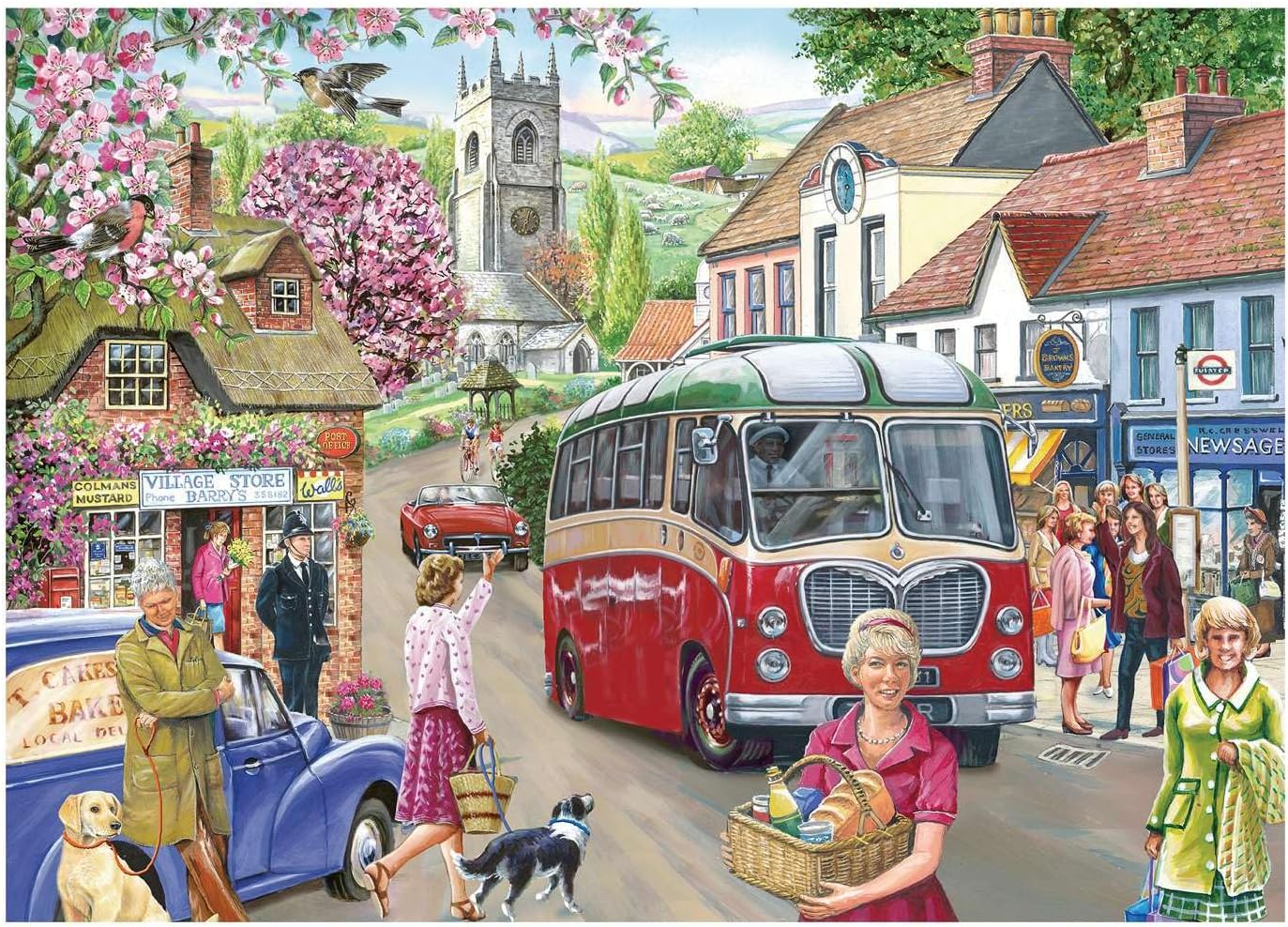 The House of Puzzles | Here Comes the Bus 500 Piece Jigsaw Puzzle | Towns and Villages Theme | Artwork by Robert Barry - Image 3