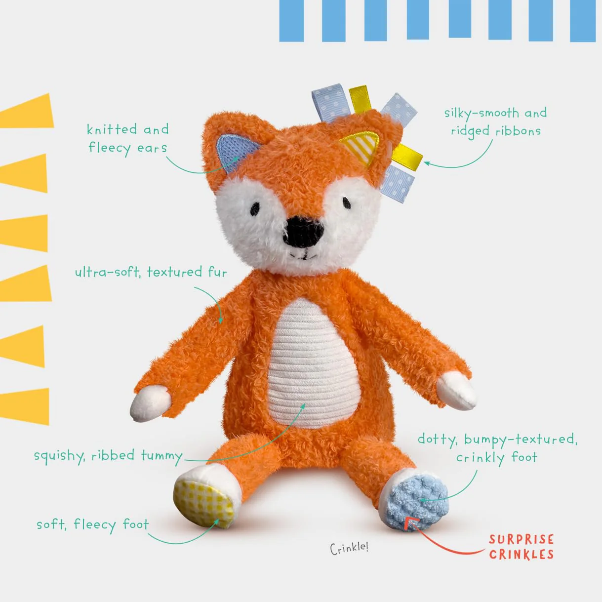 Sensory Snuggables Small Plush Fox for Babies - Image 3