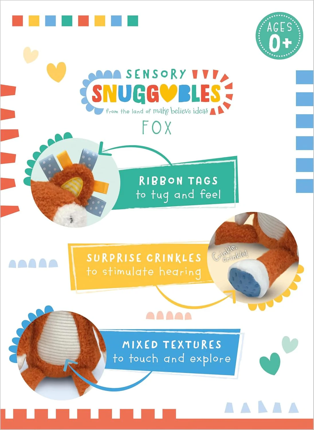 Sensory Snuggables Small Plush Fox for Babies - Image 4