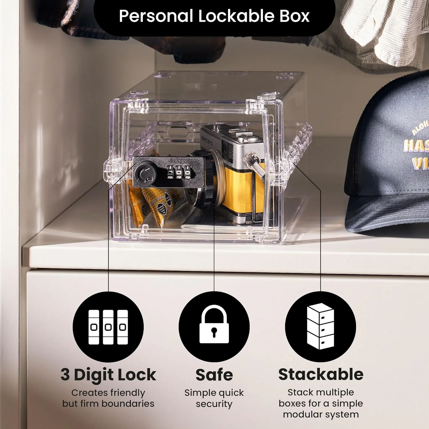 Lockabox Mini™ | Small Lockable Box with Combination Lock (3L) | Compact Storage Lock Box for Small Medicines, Snacks & Mobile Phones | External Size 22.3 x 15.4 x 12 cm (Crystal, Mini) - Image 2