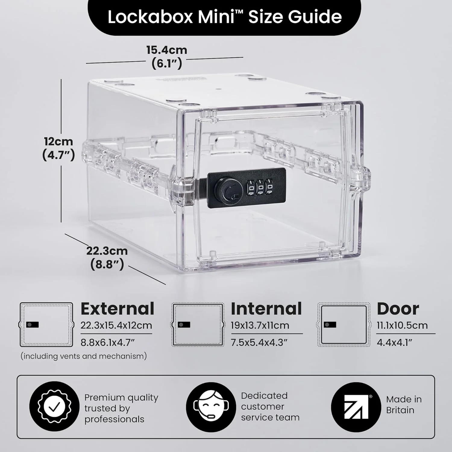 Lockabox Mini™ | Small Lockable Box with Combination Lock (3L) | Compact Storage Lock Box for Small Medicines, Snacks & Mobile Phones | External Size 22.3 x 15.4 x 12 cm (Crystal, Mini) - Image 3