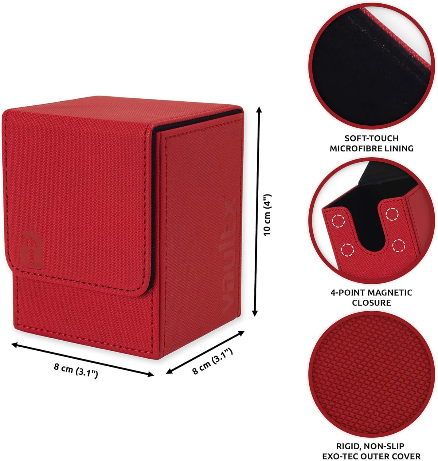 Vault X Trading Card Toploading Deck Box, 80+ sleeved cards, Premium Exo-Tec Material, Card Holder Storage Box, Magnetic Lid, for MTG Commander, TCG (Red - Image 3