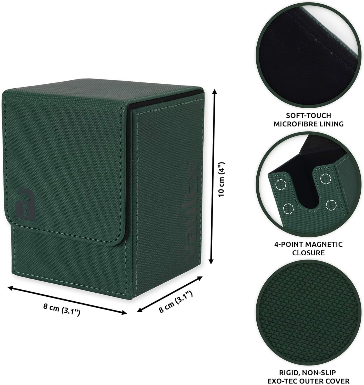Vault X Trading Card Toploading Deck Box, 80+ sleeved cards, Premium Exo-Tec Material, Card Holder Storage Box, Magnetic Lid, for MTG Commander, TCG (Green - Image 5