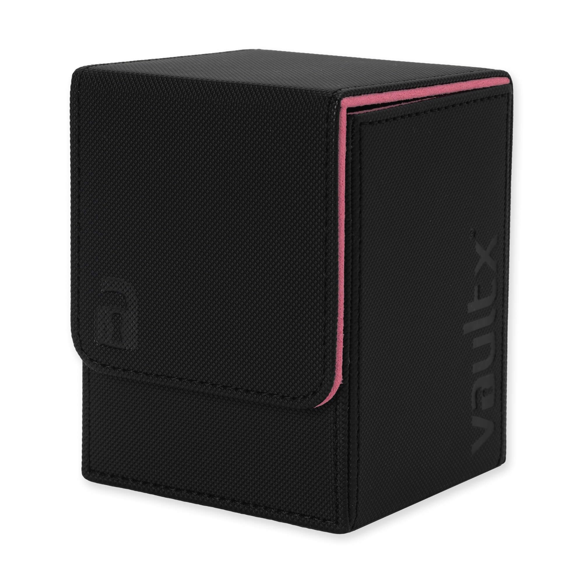 Vault X Trading Card Deck Box, 80+ sleeved cards, Premium Exo-Tec Material, Toploading Card Holder Storage Box, Magnetic Lid, for MTG Commander, TCG (Black/Pink