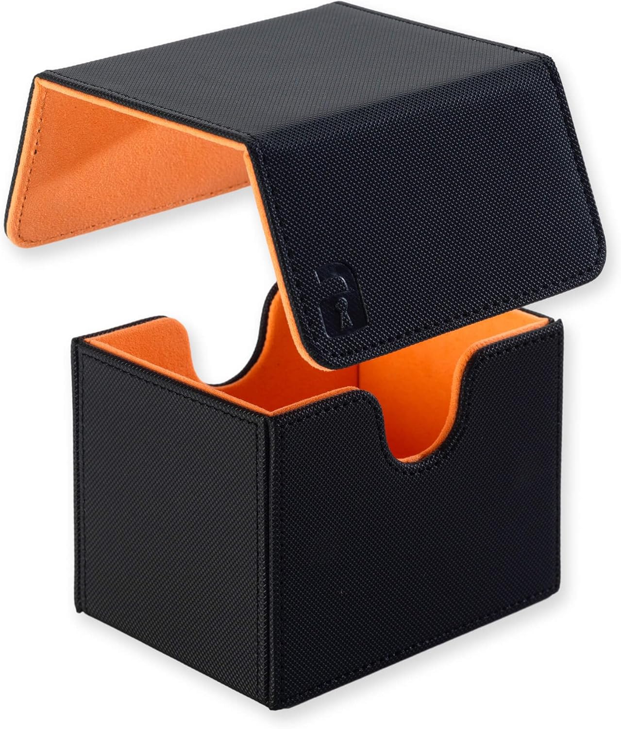 Vault X Trading Card Sideloading Deck Box, 100+ sleeved cards, Premium Exo-Tec Material, Card Holder Storage Box, Detachable Magnetic Lid, for MTG Commander Game, TCG (Black/Orange - Image 2