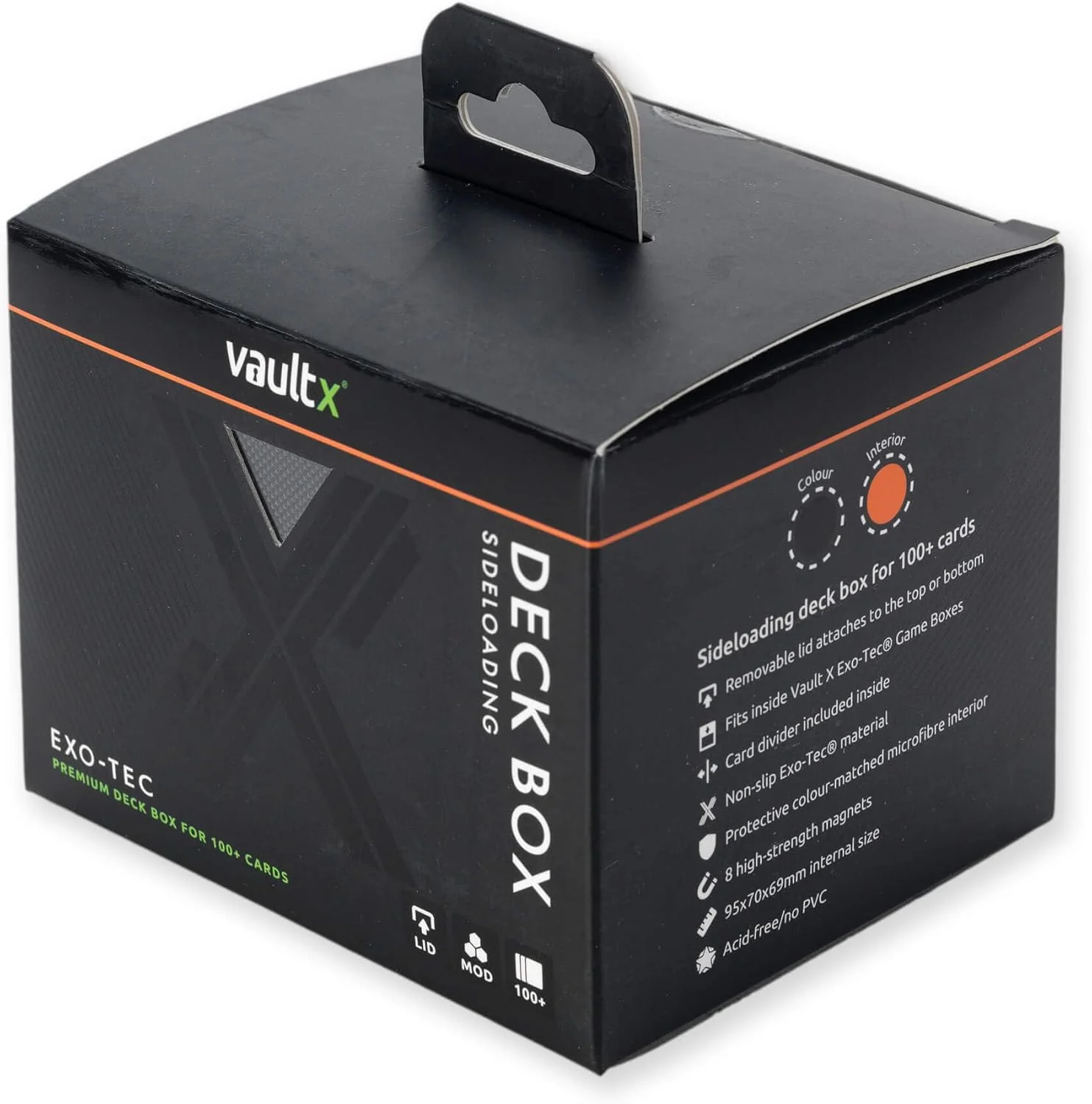 Vault X Trading Card Sideloading Deck Box, 100+ sleeved cards, Premium Exo-Tec Material, Card Holder Storage Box, Detachable Magnetic Lid, for MTG Commander Game, TCG (Black/Orange - Image 3