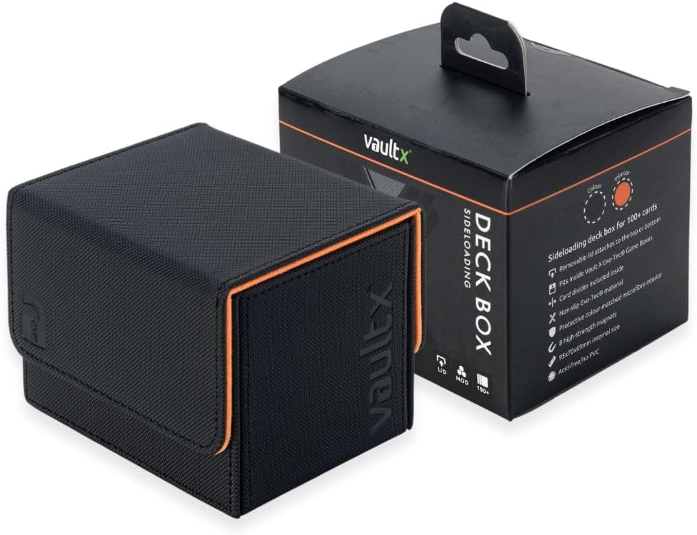 Vault X Trading Card Sideloading Deck Box, 100+ sleeved cards, Premium Exo-Tec Material, Card Holder Storage Box, Detachable Magnetic Lid, for MTG Commander Game, TCG (Black/Orange - Image 4