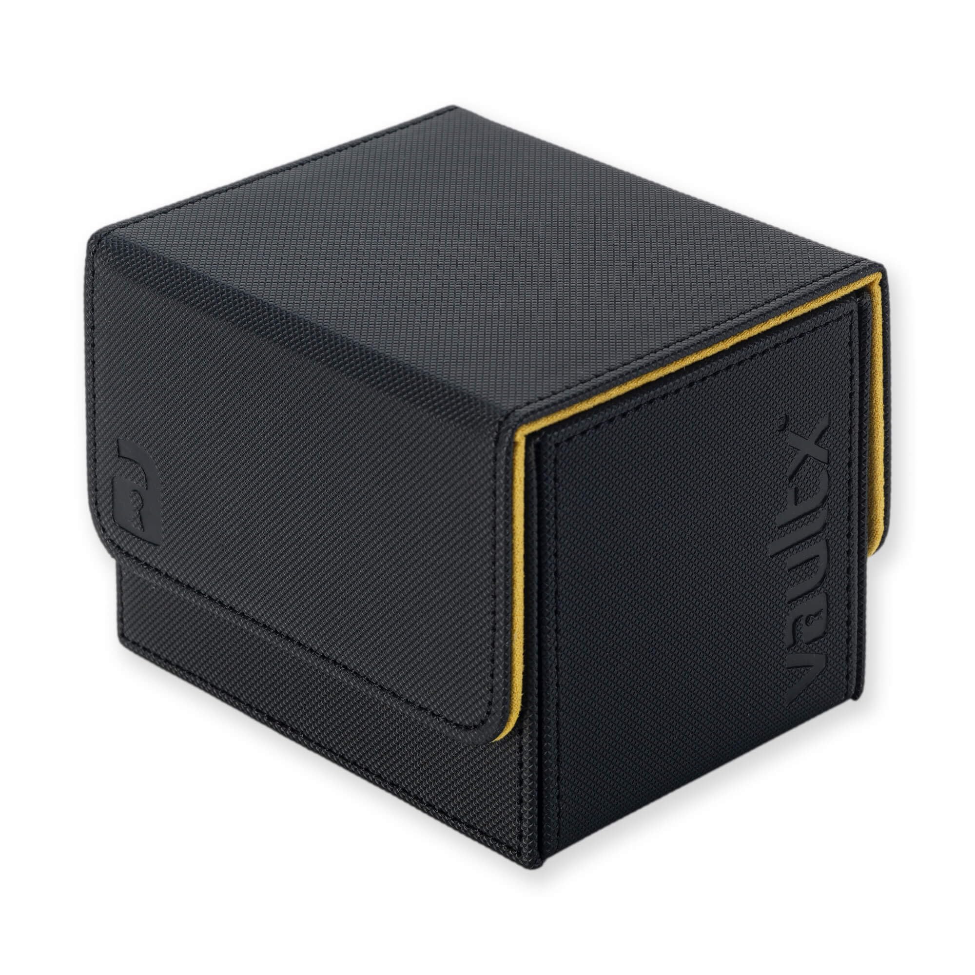 Vault X Trading Card Sideloading Deck Box, 100+ sleeved cards, Premium Exo-Tec Material, Card Holder Storage Box, Detachable Magnetic Lid, for MTG Commander Game, TCG (Black/Yellow
