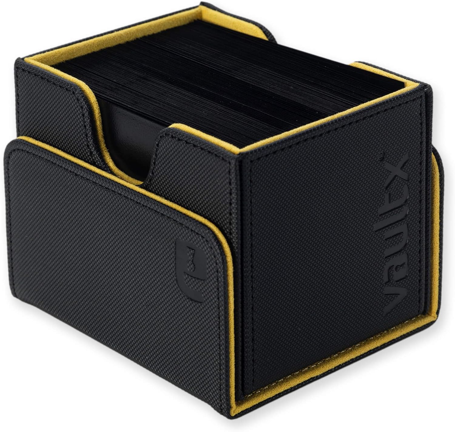 Vault X Trading Card Sideloading Deck Box, 100+ sleeved cards, Premium Exo-Tec Material, Card Holder Storage Box, Detachable Magnetic Lid, for MTG Commander Game, TCG (Black/Yellow - Image 2