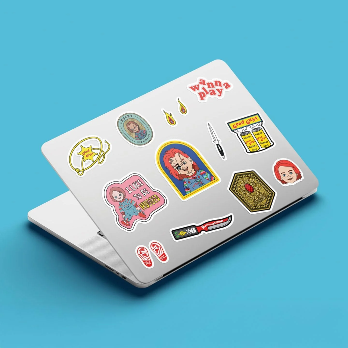 Chucky Tech Aufkleber-Set – 4 wiederverwendbare Vinylbögen mit über 35 Horror-Aufklebern mit Kinderspiel-Icons für Laptop, Telefon, Konsole und Wasserflasche Dekoration - Image 5