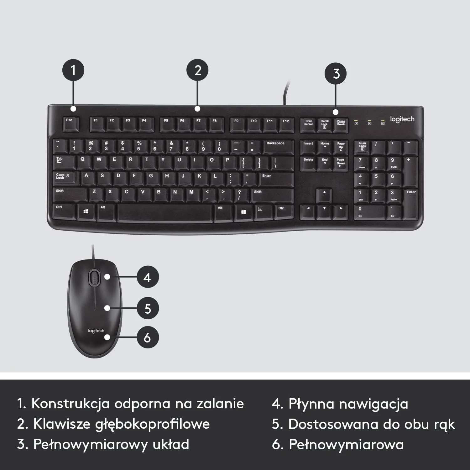 Logitech MK120 Wired Keyboard and Mouse Combo for Windows, QWERTY US International Layout - Black - Image 5