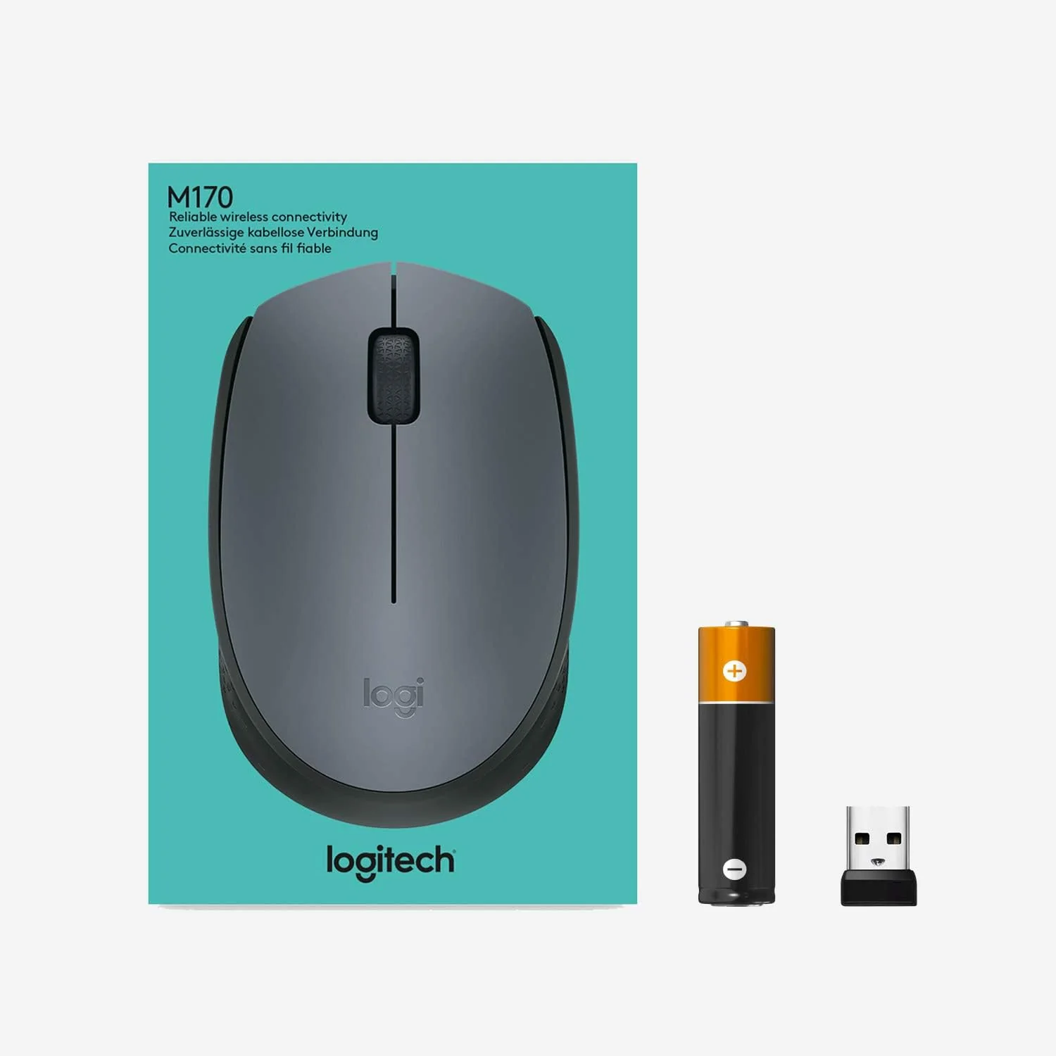 Logitech M170 Wireless Mouse, 2.4 GHz with USB Nano Receiver, Optical Tracking, 12-Months Battery Life, Ambidextrous, PC / Mac / Laptop - Black/Grey - Image 2