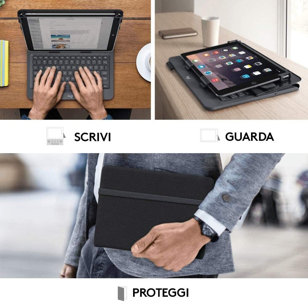 Logitech Universal Folio cover iPad o Tablet Con Tastiera Bluetooth Wireless, Apple, ‎Android, Windows da 9-10 pollici, Facile Configurazione, Durata Batteria 2 anni,Layout ‎Italiano QWERTY - Nero - Image 4
