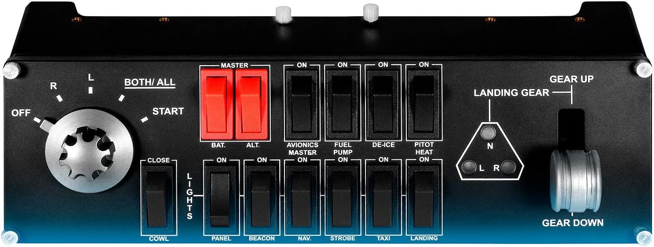 Logitech G Saitek Pro Flight Switch Panel, Simulations-Schalttafel für Flug Simulatoren, LCD-Display, Fünf-Stufen Magnetzünder-Drehschalter, Realistische Fahrwerksteuerung, USB-Anschluss, PC - Schwarz - Image 2