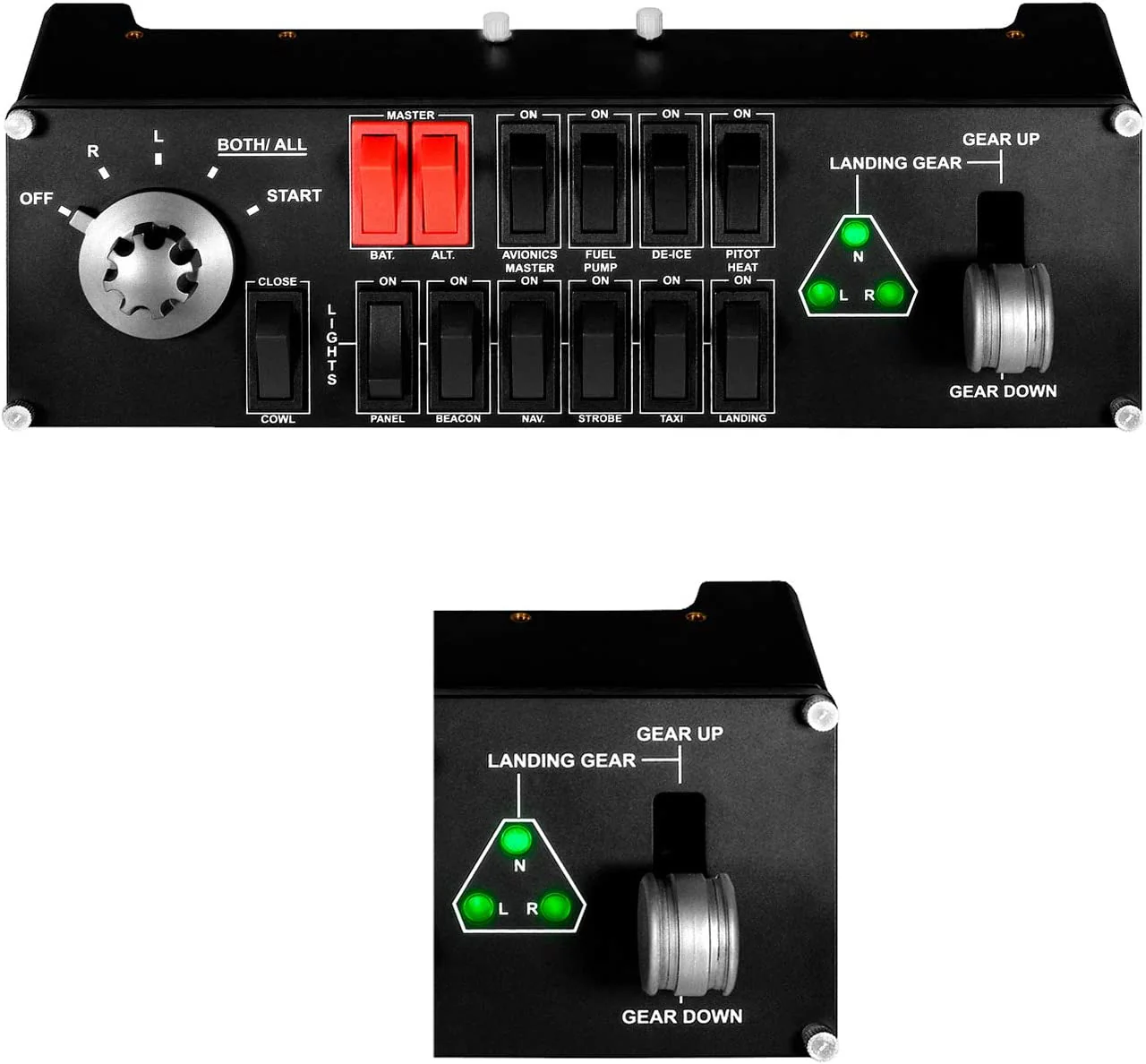 Logitech G Saitek Pro Flight Switch Panel, Simulations-Schalttafel für Flug Simulatoren, LCD-Display, Fünf-Stufen Magnetzünder-Drehschalter, Realistische Fahrwerksteuerung, USB-Anschluss, PC - Schwarz - Image 3