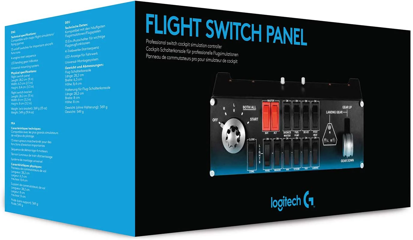 Logitech G Saitek Pro Flight Switch Panel, Simulations-Schalttafel für Flug Simulatoren, LCD-Display, Fünf-Stufen Magnetzünder-Drehschalter, Realistische Fahrwerksteuerung, USB-Anschluss, PC - Schwarz - Image 5