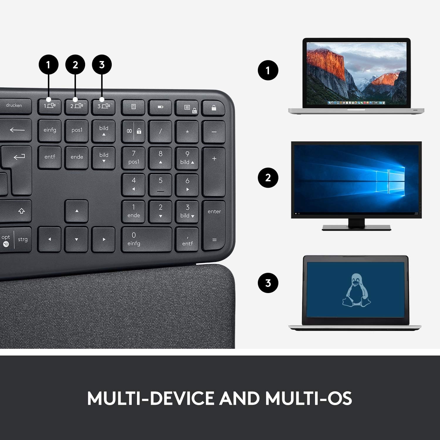 Logitech ERGO K860 Split Wireless Keyboard for Business - Ergonomic Design, Secured Logi Bolt Technology, Bluetooth, Globally Certified, Windows/Mac/Chrome/Linux, QWERTY UK English Layout - Grey - Image 4