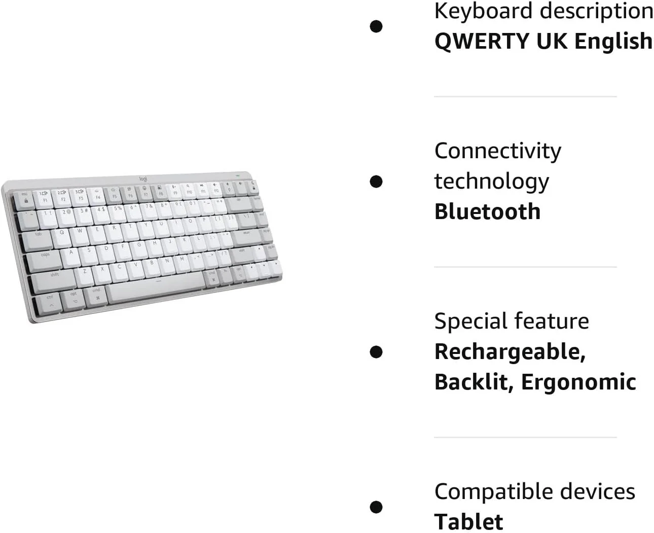 Logitech MX Mechanical Mini for Mac Wireless Illuminated Keyboard, Low-Profile Performance Switches, Tactile Quiet Keys, Backlit, Bluetooth, USB-C, Apple, iPad, QWERTY UK English - Image 3